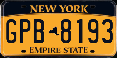 NY license plate GPB8193