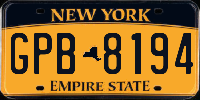 NY license plate GPB8194