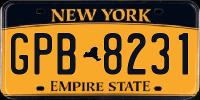 NY license plate GPB8231