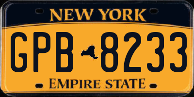 NY license plate GPB8233