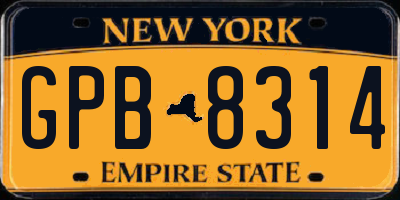 NY license plate GPB8314