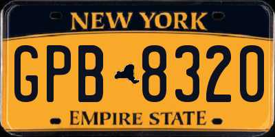 NY license plate GPB8320