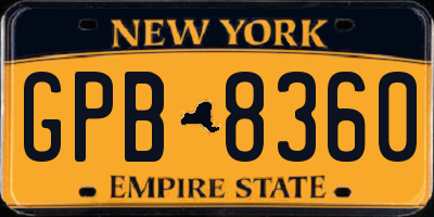 NY license plate GPB8360