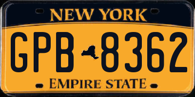 NY license plate GPB8362