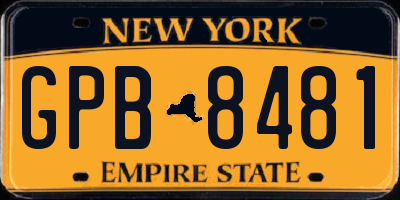NY license plate GPB8481