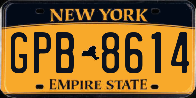 NY license plate GPB8614