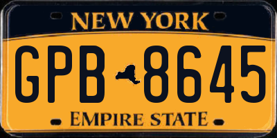 NY license plate GPB8645