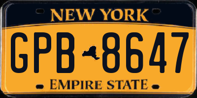 NY license plate GPB8647