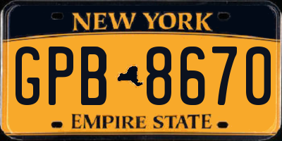 NY license plate GPB8670