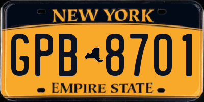 NY license plate GPB8701