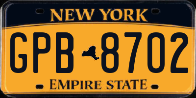 NY license plate GPB8702