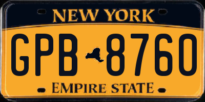 NY license plate GPB8760