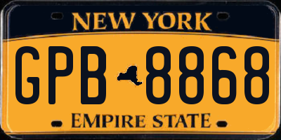 NY license plate GPB8868