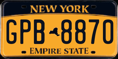 NY license plate GPB8870