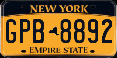 NY license plate GPB8892