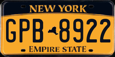 NY license plate GPB8922