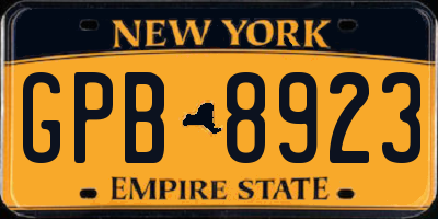 NY license plate GPB8923