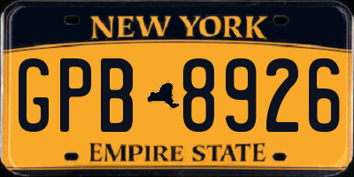 NY license plate GPB8926