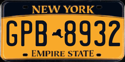 NY license plate GPB8932