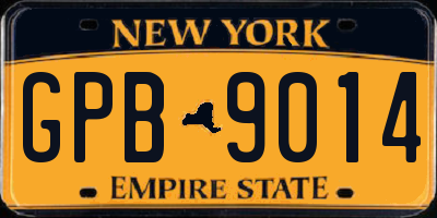 NY license plate GPB9014
