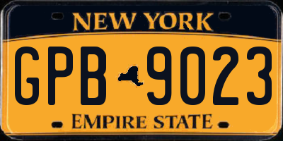 NY license plate GPB9023