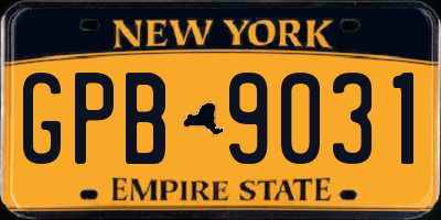 NY license plate GPB9031