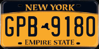 NY license plate GPB9180