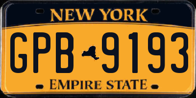 NY license plate GPB9193