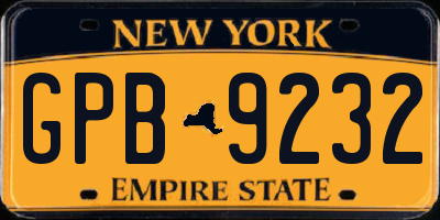 NY license plate GPB9232