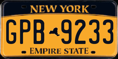 NY license plate GPB9233