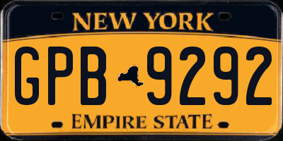 NY license plate GPB9292