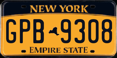NY license plate GPB9308