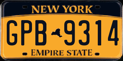 NY license plate GPB9314