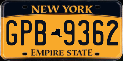 NY license plate GPB9362