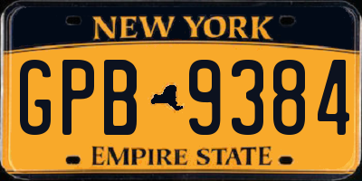 NY license plate GPB9384