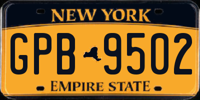 NY license plate GPB9502