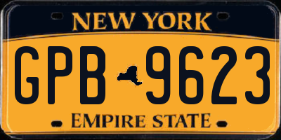 NY license plate GPB9623