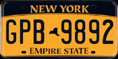 NY license plate GPB9892