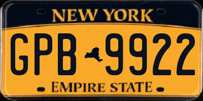 NY license plate GPB9922