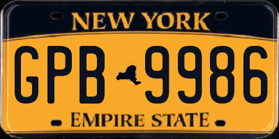 NY license plate GPB9986
