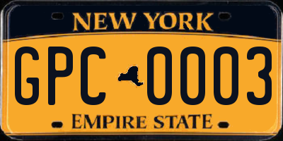 NY license plate GPC0003
