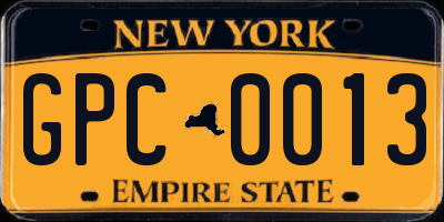 NY license plate GPC0013