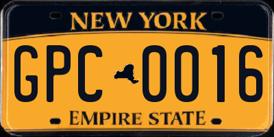 NY license plate GPC0016
