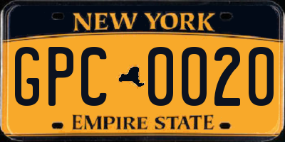 NY license plate GPC0020