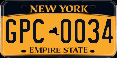 NY license plate GPC0034