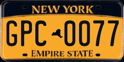 NY license plate GPC0077