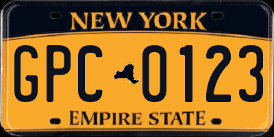 NY license plate GPC0123