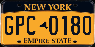 NY license plate GPC0180