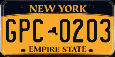 NY license plate GPC0203