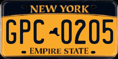 NY license plate GPC0205